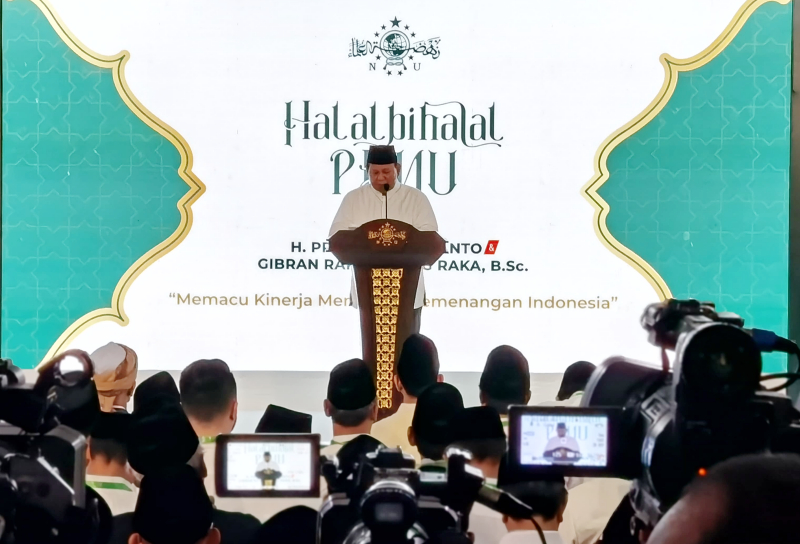 Presiden terpilih Prabowo Subianto menghadiri acara Jalal Bihalal PBNU. (BeritaNasional/Elvis Sendouw)