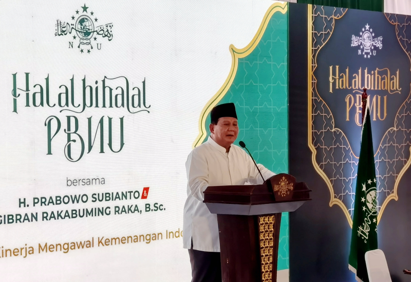 Presiden terpilih Prabowo Subianto menghadiri acara Jalal Bihalal PBNU. (BeritaNasional/Elvis Sendouw)