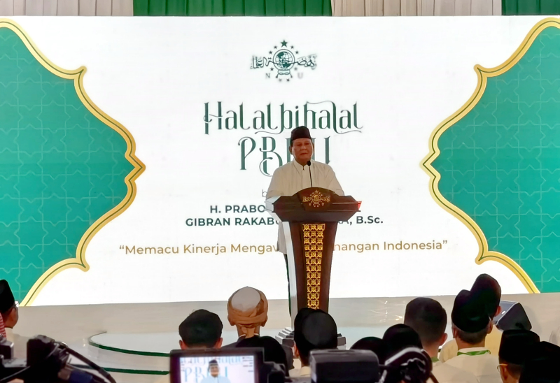 Presiden terpilih Prabowo Subianto menghadiri acara Jalal Bihalal PBNU. (BeritaNasional/Elvis Sendouw)