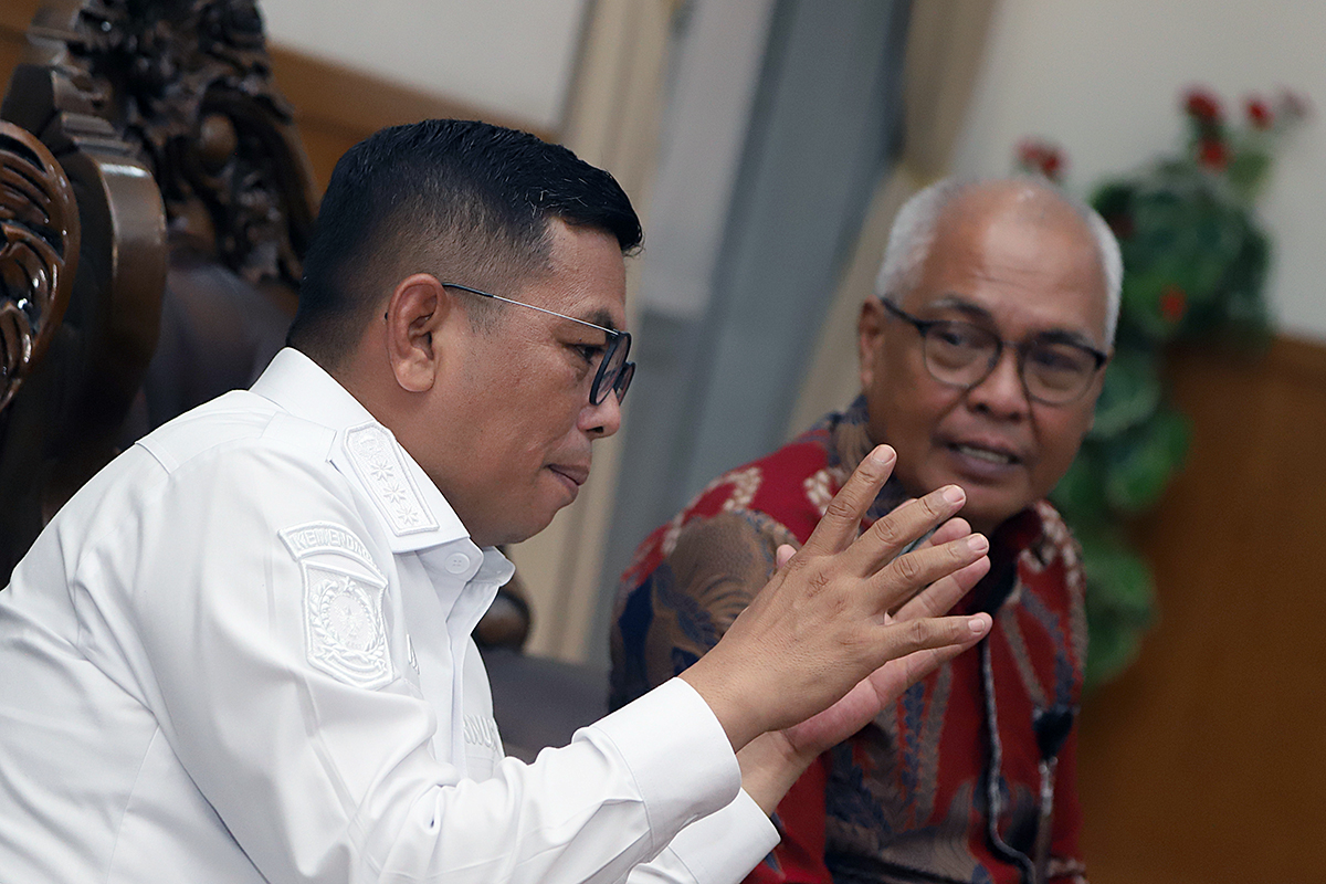 Keua dan pengurus Persatuan Wartawan Indonesia (PWI) Pusat temui Gubernur Banten Andra Soni bahas HPN 2026. (BeritaNasional/Elvis Sendouw)