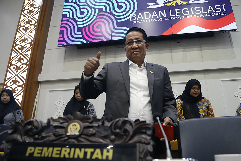 Raker Baleg Bersama Menkum Bahas RUU Perampasan Aset Diusulkan Masuk Prolegnas Prioritas Baleg DPR mengusulkan agar Rancangan Undang-Undang (RUU) tentang Perampasan Aset . (BeritaNasional/Elvis Sendouw)