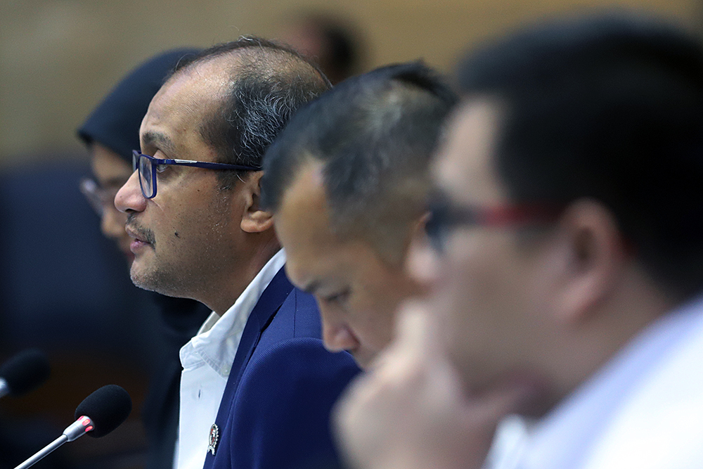 Wakil Menteri Hukum, Profesor Edward Omar Sharif Hiariej menghadiri rapat kerja bersama Badan Legislasi (Baleg) DPR RI. (BeritaNasional/Elvis Sendouw)