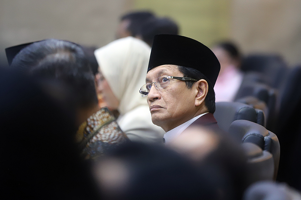 Badan Legislasi (Baleg) DPR RI menggelar rapat kerja (raker) bersama Menteri Agama (Menag) Nasaruddin Umar dan Wamen Pendidikan Dasar dan Menengah (Wamendikdasmen), Atip Latipulhayat. (BeritaNasional/Elvis Sendouw)