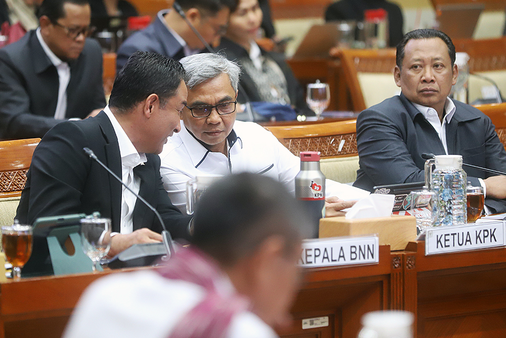 Ketua KPK RI Setyo Budiyanto dan Kepala BNN RI, Suyudi Ario Seto mengikuti rapat kerja bersama Komisi III DPR. (BeritaNasional/Elvis Sendouw)