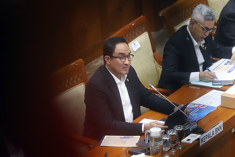 Kepala Badan Narkotika Nasional (BNN) Suyudi Ario Seto memberikan penjelasan dalam rapat kerja bersama Komisi III DPR. (BeritaNasional/Elvis Sendouw)
