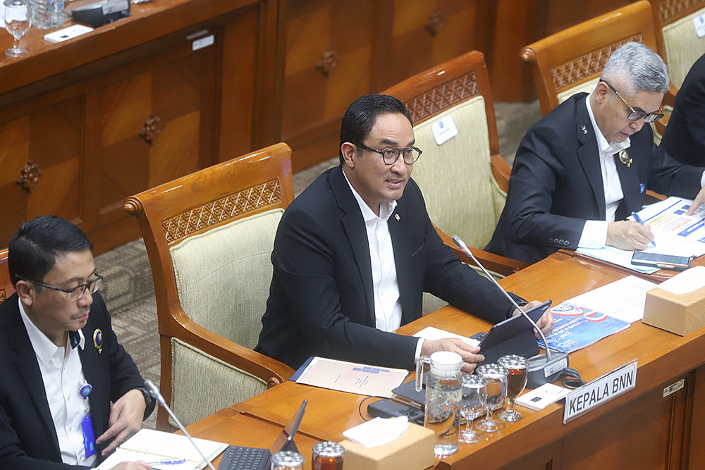 Kepala Badan Narkotika Nasional (BNN) Suyudi Ario Seto memberikan penjelasan dalam rapat kerja bersama Komisi III DPR. (BeritaNasional/Elvis Sendouw)