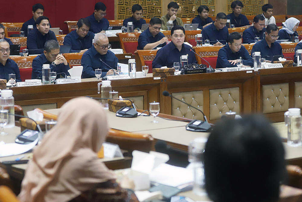 Menteri Pemuda dan Olahraga (Menpora) Erick Thohir menyampaikan paparan kerja pada rapat kerja (raker) bersama Komisi X DPR di Kompleks Parlemen, Senayan, Jakarta. (BeritaNasional/Elvis Sendouw)