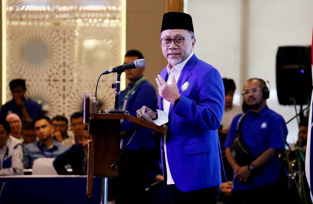 Ketua Umum Partai Amanat Nasional (PAN) Zulkifli Hasan memberikan sambutan saat Rakernas I Partai Amanat Nasional (PAN) di Kantor DPP PAN, Jakarta, Selasa (31/3/2026).  (Beritanasional.com/Oke Atmaja)