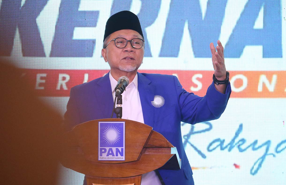 Ketua Umum Partai Amanat Nasional (PAN) Zulkifli Hasan memberikan sambutan saat Rakernas I Partai Amanat Nasional (PAN) di Kantor DPP PAN, Jakarta, Selasa (31/3/2026).  (Beritanasional.com/Oke Atmaja)