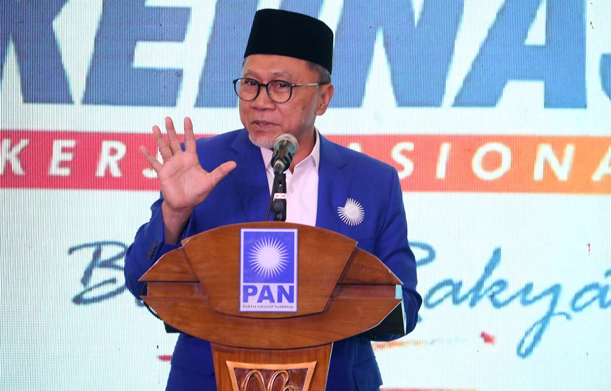 Ketua Umum Partai Amanat Nasional (PAN) Zulkifli Hasan memberikan sambutan saat Rakernas I Partai Amanat Nasional (PAN) di Kantor DPP PAN, Jakarta, Selasa (31/3/2026).  (Beritanasional.com/Oke Atmaja)
