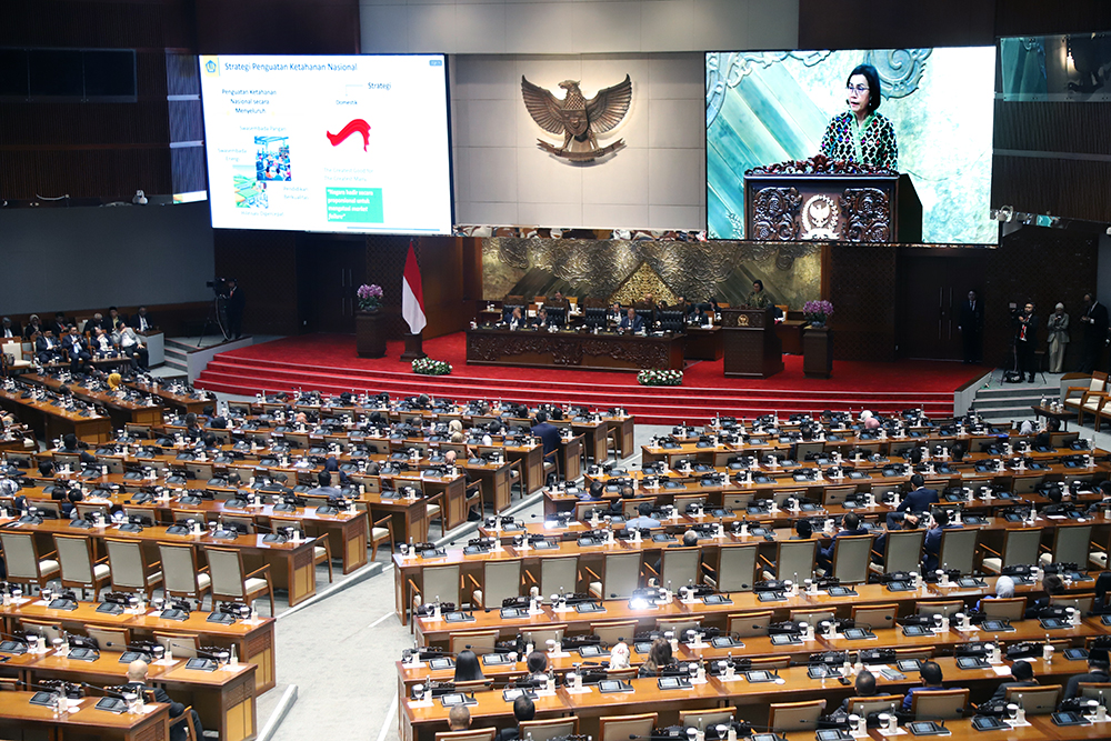 Penyampaian keterangan Pemerintah pada Rapat Paripurna ke-21 Masa Persidangan IV Tahun Sidang 2024-2025. (BeritaNasional/Elvis Sendouw)