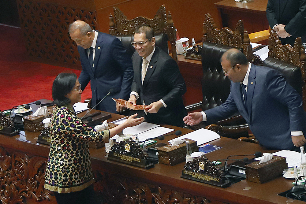 Penyampaian keterangan Pemerintah pada Rapat Paripurna ke-21 Masa Persidangan IV Tahun Sidang 2024-2025. (BeritaNasional/Elvis Sendouw)