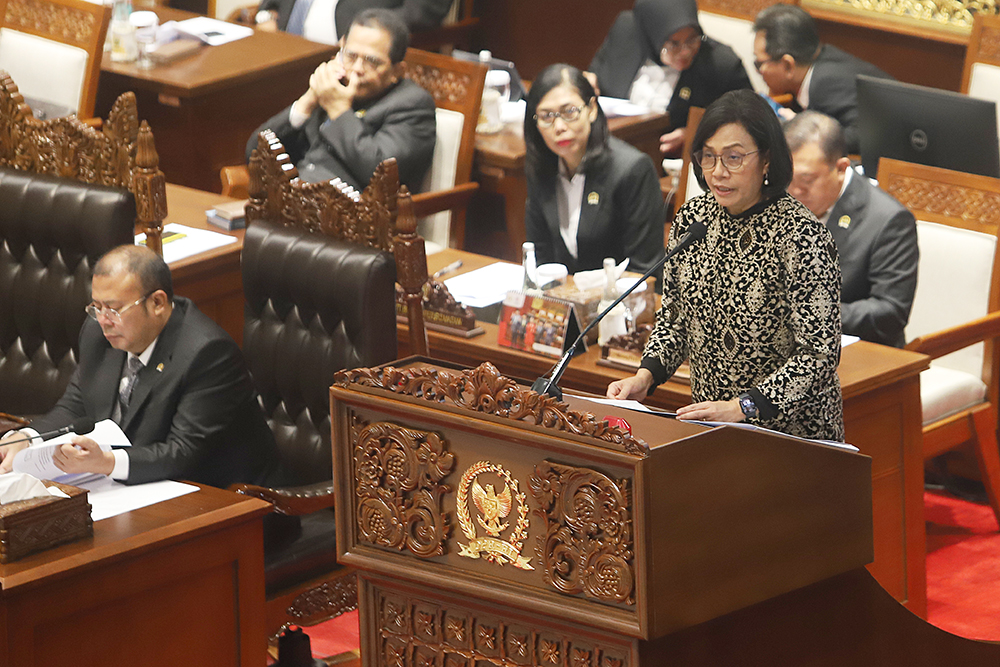 Rapat Paripurna DPR ke-24 Tanggapan Pemerintah Atas RUU Pertanggungjawaban Pelaksanaan APBN 2024 Rapat Paripurna DPR ke-24 Masa Persidangan IV Tahun Sidang 2024-2025 di Kompleks Parlemen, Senayan, Jakarta, Selasa (15/7/2025). (BeritaNasional/Elvis Sendouw)