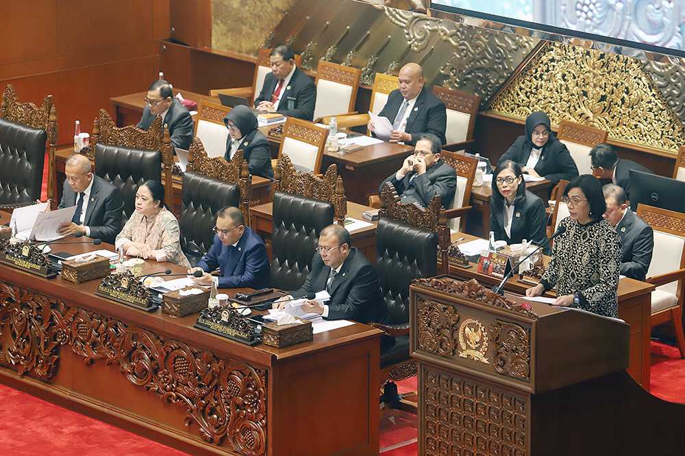 Rapat Paripurna DPR ke-24 Tanggapan Pemerintah Atas RUU Pertanggungjawaban Pelaksanaan APBN 2024 Rapat Paripurna DPR ke-24 Masa Persidangan IV Tahun Sidang 2024-2025 di Kompleks Parlemen, Senayan, Jakarta, Selasa (15/7/2025). (BeritaNasional/Elvis Sendouw)