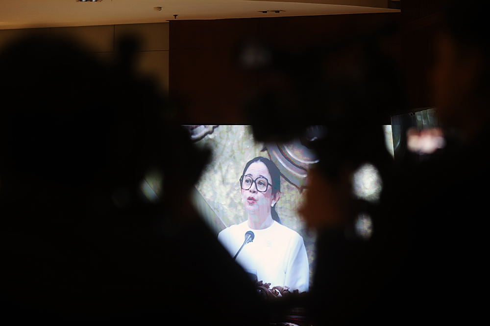 Ketua DPR Puan Maharani menyampaikan pidato pada Rapat Paripurna Ke-11 Masa Persidangan III Tahun Sidang 2025-2026. (BeritaNasional/Elvis Sendouw)