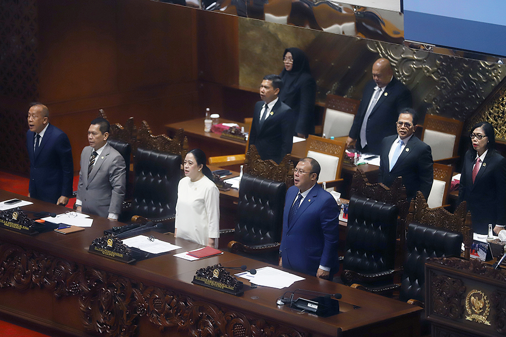 Ketua DPR Puan Maharani menyampaikan pidato pada Rapat Paripurna Ke-11 Masa Persidangan III Tahun Sidang 2025-2026. (BeritaNasional/Elvis Sendouw)