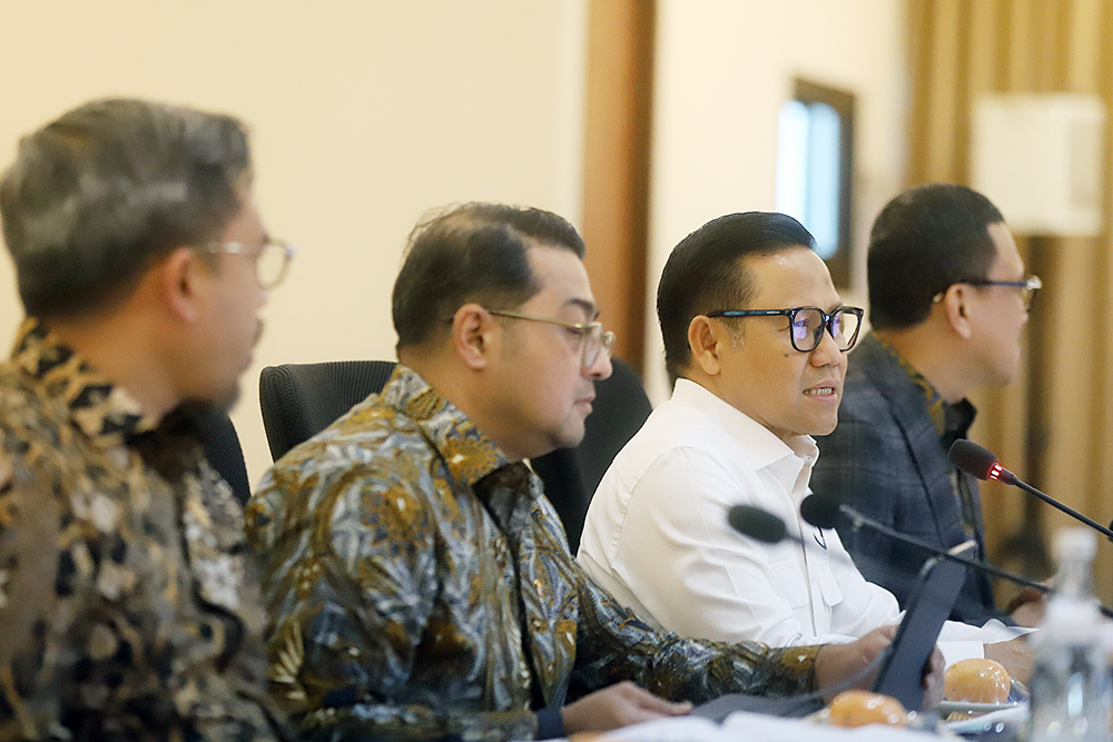 Menko Bidang Pemberdayaan Masyarakat (Pemmas) Muhaimin Iskandar memberikan pemaparan terkait program peningkatan kesejahteraan masyarakat. (BeritaNasional/Elvis Sendouw)