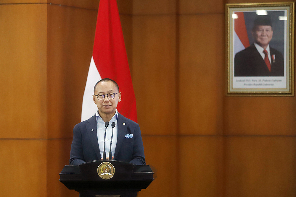 Wakil Ketua MPR Eddy Soeparno menyampaikan manfaat pilkada lewat DPRD. (BeritaNasional/Elvis Sendouw)