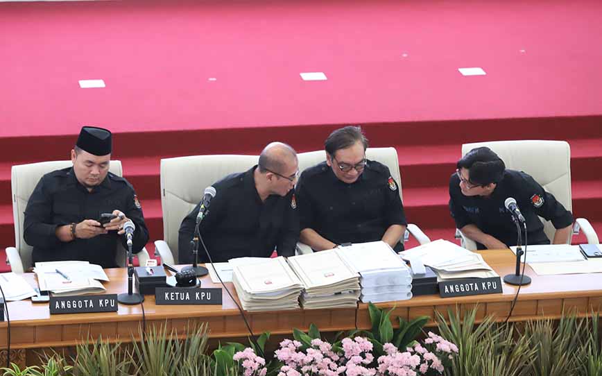 Suasana rapat pleno rekapitulasi hasil perhitungan suara tingkat Papua Pegunungan di  Gedung KPU, Jakarta, Rabu, 20/3/2024). (IndonesiaGlobe/Oke Atmaja)