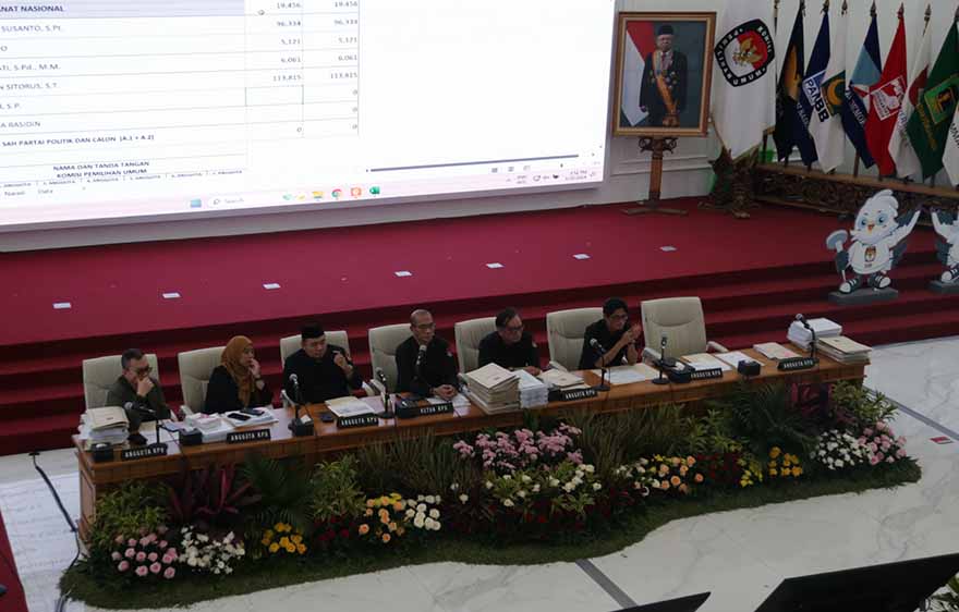 Suasana rapat pleno rekapitulasi hasil perhitungan suara tingkat Papua Pegunungan di  Gedung KPU, Jakarta, Rabu, 20/3/2024). (IndonesiaGlobe/Oke Atmaja)