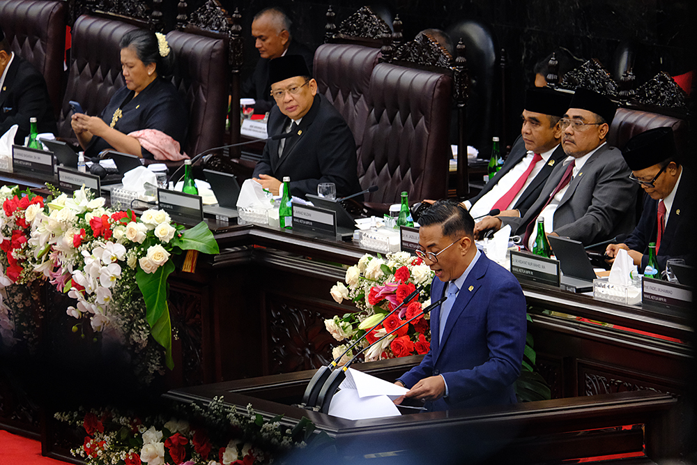 Sidang Paripurna Akhir Masa Jabatan Anggota MPR Periode 2019-2024 di Gedung Nusantara, Kompleks Parlemen, Senayan. (BeritaNasional/Elvis Sendouw)