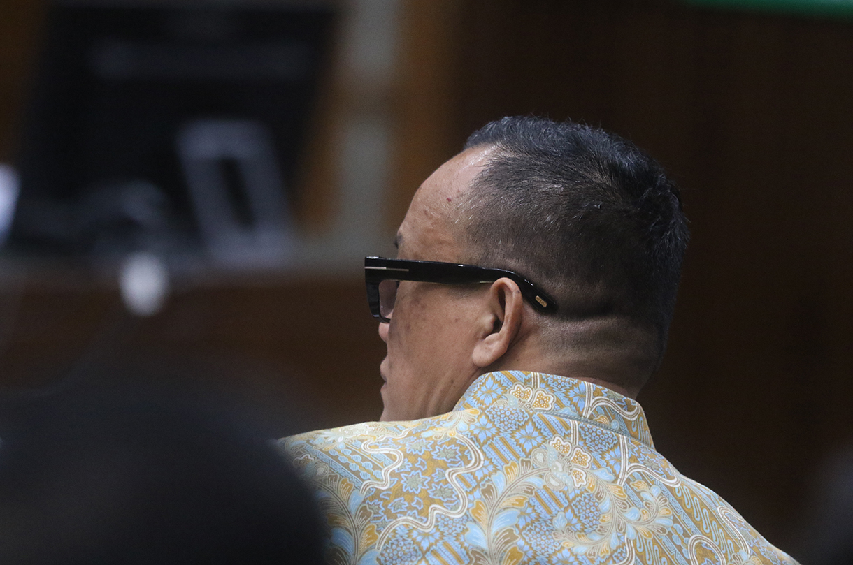 Terdakwa kasus dugaan pemerasan dalam pengurusan sertifikat K3 di Kementerian Ketenagakerjaan Immanuel Ebenezer menjalani sidang pembacaan dakwaan di Pengadilan Tipikor, Jakarta, Senin (19/1/2026). (Beritanasional.com/Oke Atmaja)