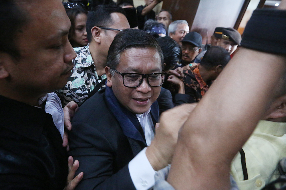 Hasto Kristiyanto menjalani sidang perdana di Tiikor. (BeritaNasional/Elvis Sendouw)