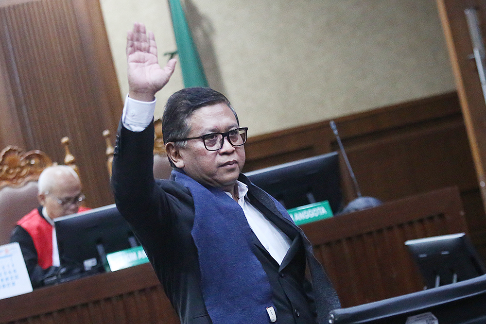 Hasto Kristiyanto menjalani sidang perdana di Tiikor. (BeritaNasional/Elvis Sendouw)