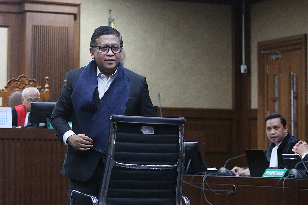 Hasto Kristiyanto menjalani sidang perdana di Tiikor. (BeritaNasional/Elvis Sendouw)