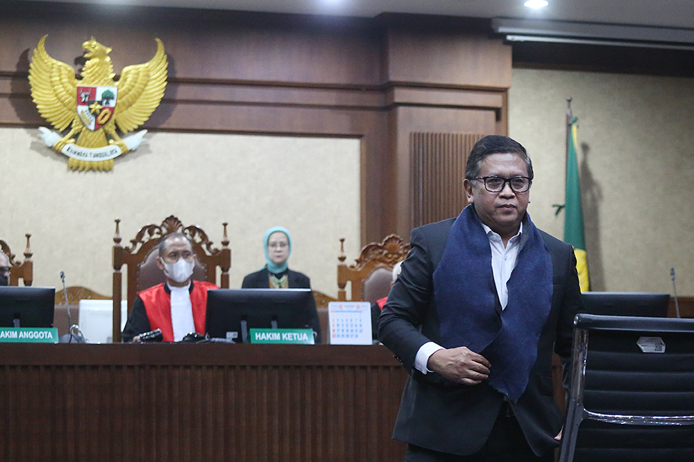 Hasto Kristiyanto menjalani sidang perdana di Tiikor. (BeritaNasional/Elvis Sendouw)