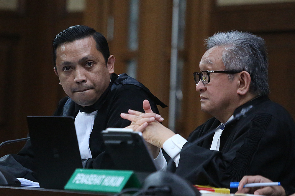 Hasto Kristiyanto menjalani sidang perdana di Tiikor. (BeritaNasional/Elvis Sendouw)