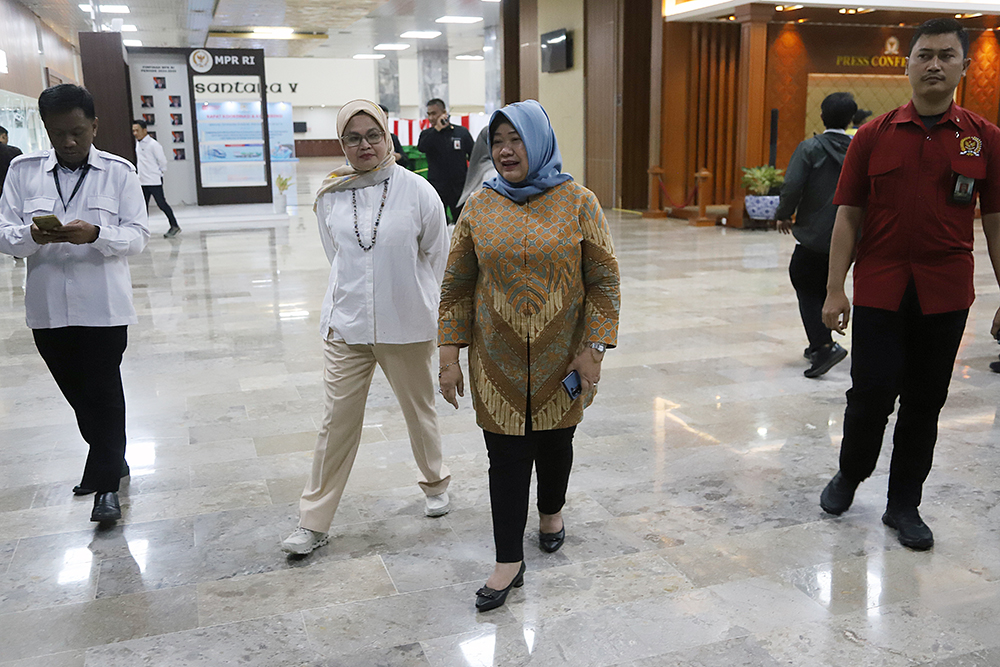 Sekretaris Jenderal (Sekjen) MPR RI Siti Fauziah memberikan keterangan agenda acara Sidang Tahunan MPR RI 2025 . (BeritaNasional/Elvis Sendouw)
