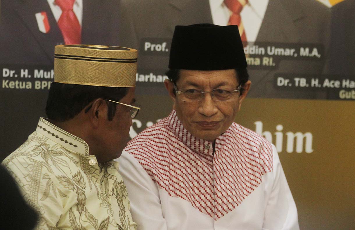 Menteri Agama (Menag) sekaligus Imam Besar Masjid Istiqlal Nazaruddin Umar memberikan tausiyah di Sekretariat BPP IKA UIN, Menteng, Jakarta Pusat, Sabtu (22/3/3025). (Beritanasional.com/Oke Atmaja)