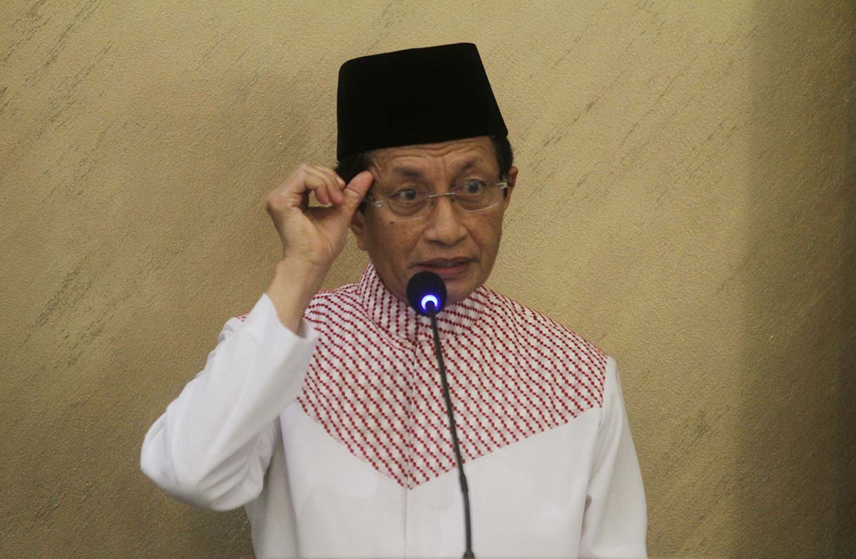 Menteri Agama (Menag) sekaligus Imam Besar Masjid Istiqlal Nazaruddin Umar memberikan tausiyah di Sekretariat BPP IKA UIN, Menteng, Jakarta Pusat, Sabtu (22/3/3025). (Beritanasional.com/Oke Atmaja)