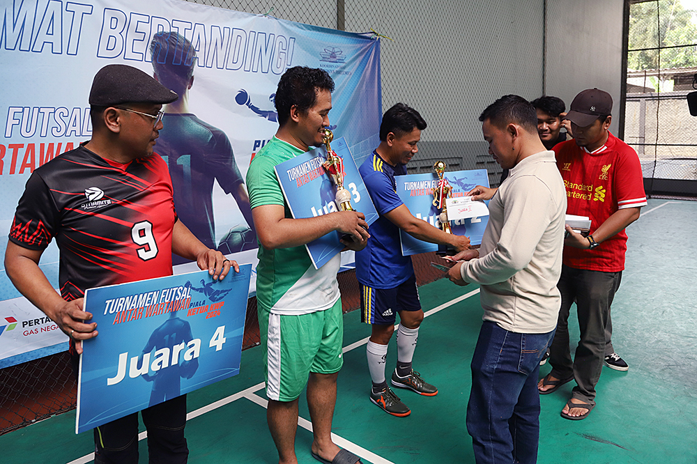 Keceriaan jurnalis mengikuti Turnamen Futsal Antarwartawan Piala Ketua KWP 2024 Ariawan. (BeritaNasional/Elvis Sendouw)