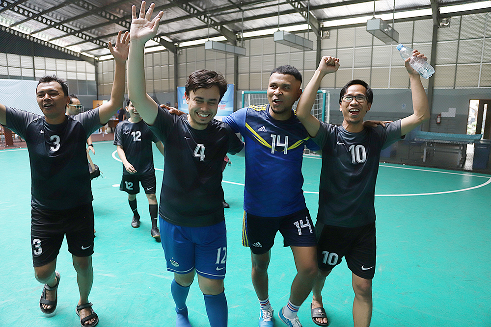 Keceriaan jurnalis mengikuti Turnamen Futsal Antarwartawan Piala Ketua KWP 2024 Ariawan. (BeritaNasional/Elvis Sendouw)