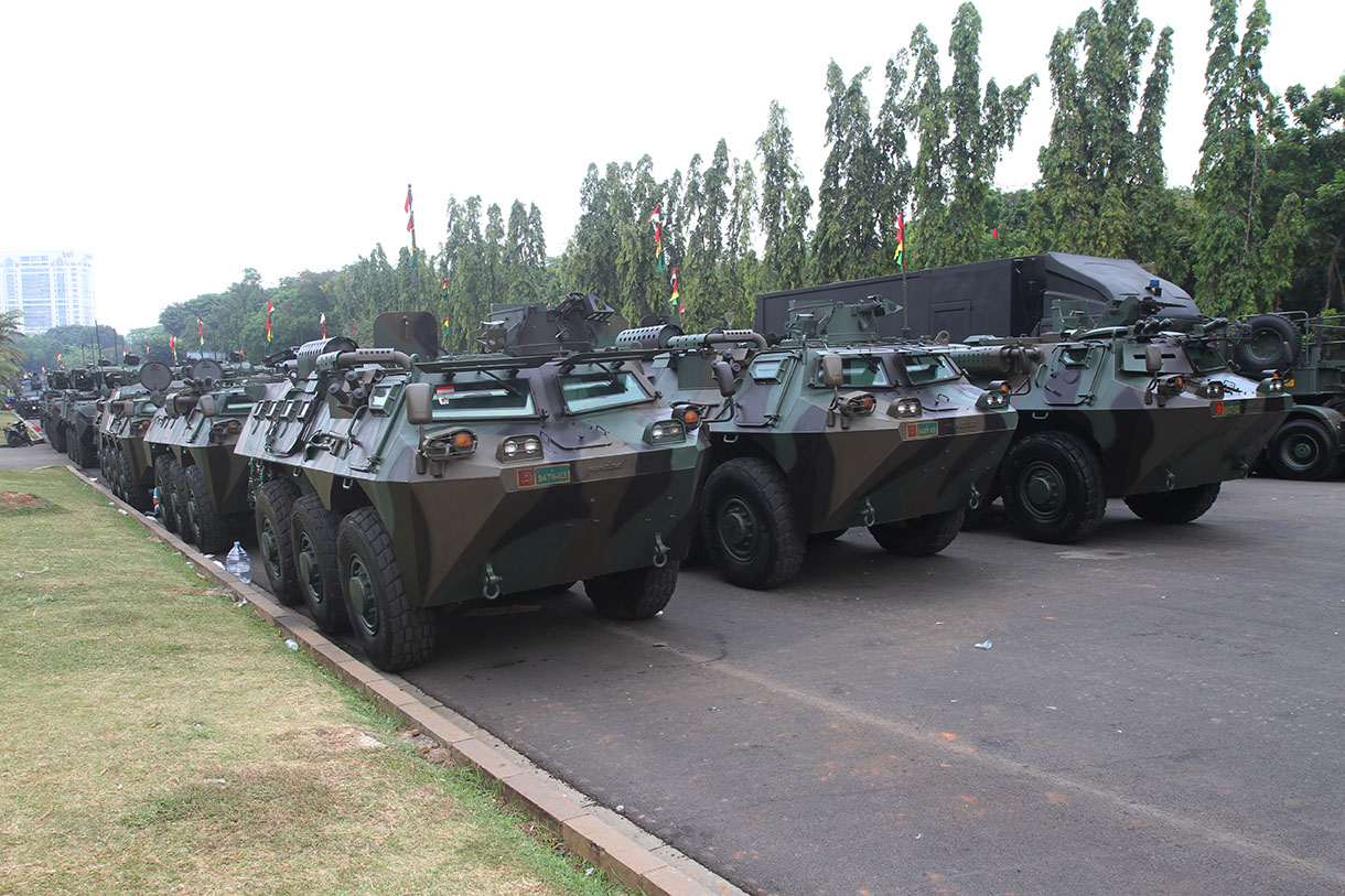 Rudal Yakhont TNI AL berada di silang Monas, Jakarta, Selasa (1/1/2024). (BeritaNasional.com/Oke Atmaja)