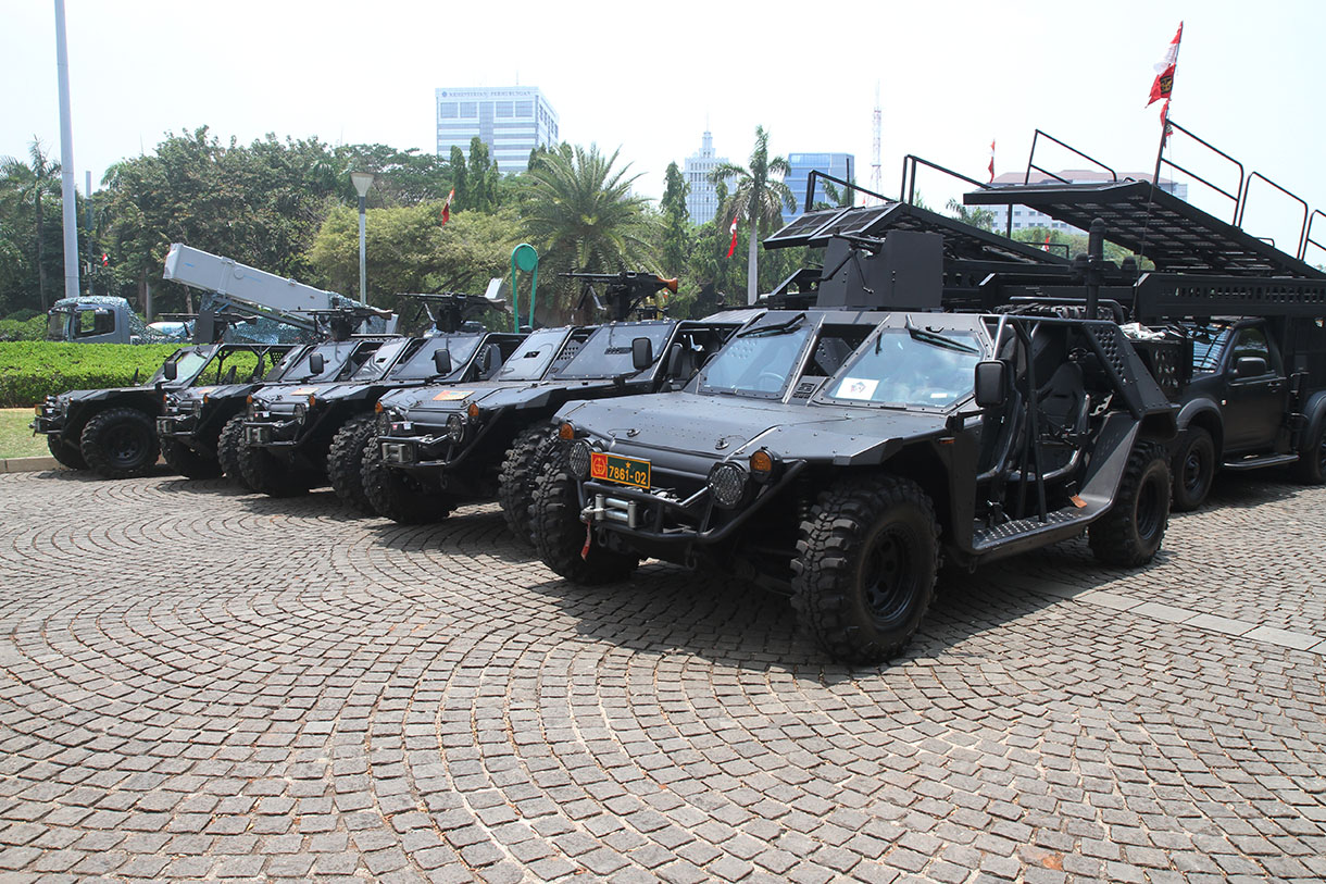 Rudal Yakhont TNI AL berada di silang Monas, Jakarta, Selasa (1/1/2024). (BeritaNasional.com/Oke Atmaja)