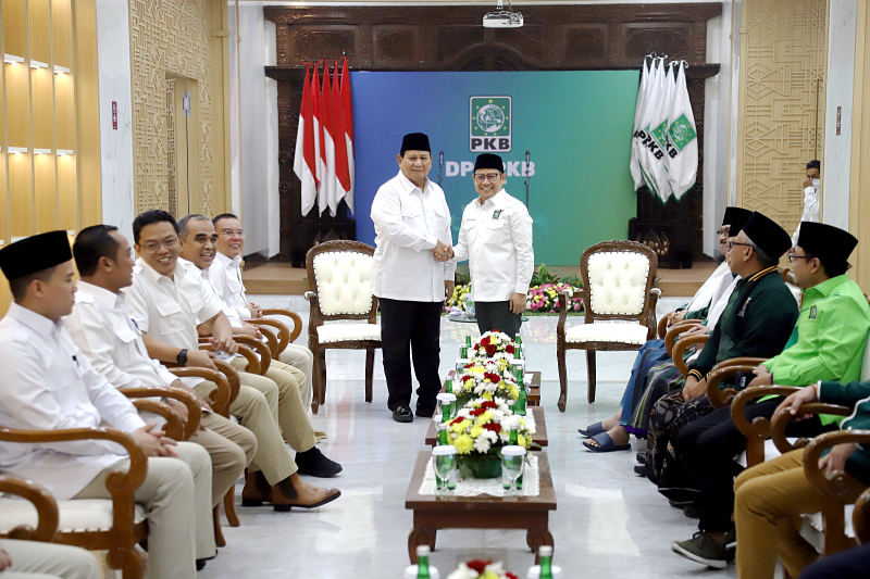 Presiden terpilih Prabowo Subianto kunjungi Muhqimin Iskandar.  (BeritaNasional/Elvis Sendouw)