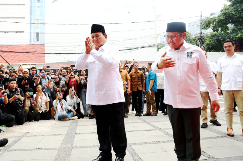 Presiden terpilih Prabowo Subianto kunjungi Muhqimin Iskandar.  (BeritaNasional/Elvis Sendouw)