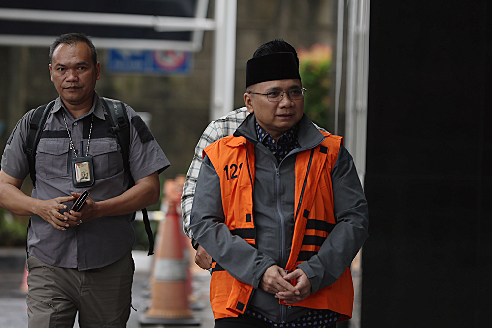 Mantan Menteri Agama periode 2020-2024 Yaqut Cholil Qoumas kembali menjaani penahanan di rumah tahanan (rutan). (BeritaNasional/Elvis Sendouw)