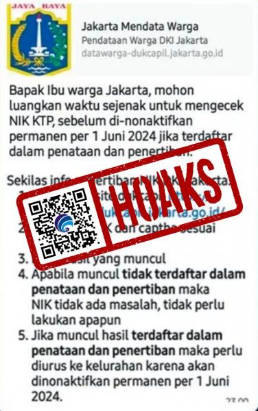 Hoaks NIK KTP Jakarta Nonaktif Permanen 1 Juni 2024