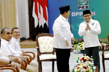 Momen pertemuan Prabowo dengan Cak Imin di DPP PKB. (Foto/Elvis)